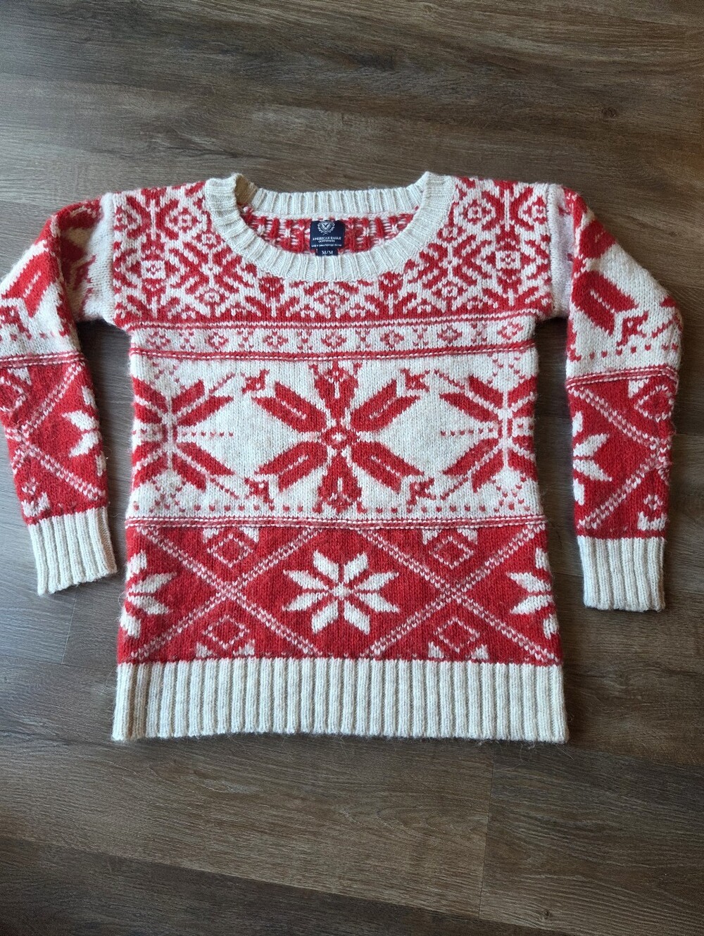 American Eagle Alpaca & Wool Red & White Snowflake Fair Isle Christmas Sweater